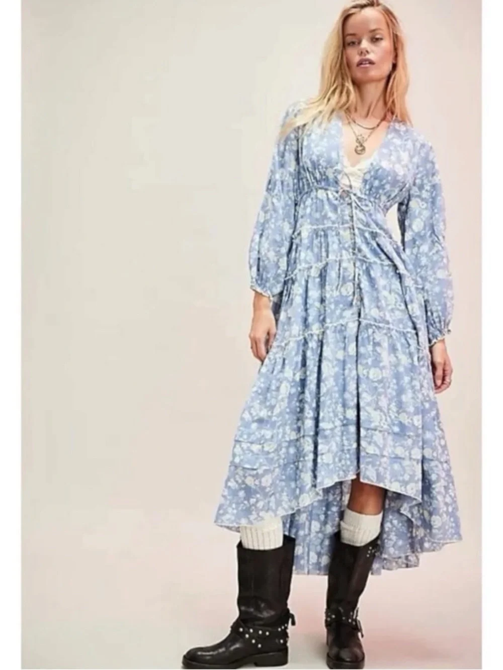 Free People Ethereal Dainty Cottage Pappiet Midi Dress Bluebell Maxi Top Large
